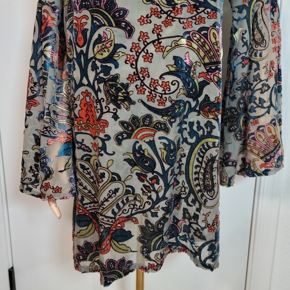 Altar'd State Paisley Elegant Green Bell Sleeve Velvet Dress Size Medium - Picture 2 of 12
